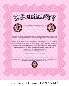 Pink Vintage Warranty Certificate template. Easy to print. Customizable, Easy to edit and change colors. Money Pattern design. 