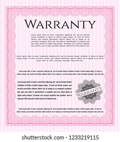 Pink Vintage Warranty Certificate template. Artistry design. Vector illustration. With guilloche pattern. 