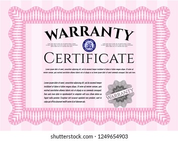 Pink Vintage Warranty Certificate template. Detailed. With great quality guilloche pattern. Money style design. 