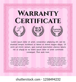 Pink Vintage Warranty Certificate template. Nice design. Customizable, Easy to edit and change colors. With quality background. 