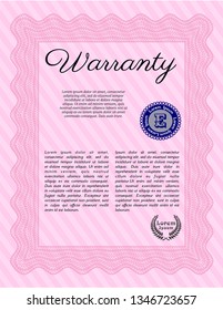 Pink Vintage Warranty Certificate template. With quality background. Vector illustration. Cordial design. 