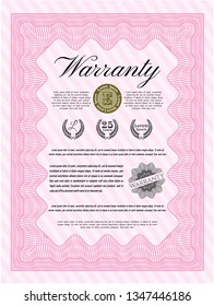 Pink Vintage Warranty Certificate template. Money design. Printer friendly. Vector illustration. 