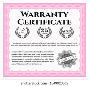 Pink Vintage Warranty Certificate template. With complex linear background. Retro design. Customizable, Easy to edit and change colors. 