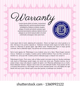 Pink Vintage Warranty Certificate template. Easy to print. Nice design. Vector illustration. 