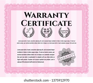 Pink Vintage Warranty Certificate template. With linear background. Customizable, Easy to edit and change colors. Sophisticated design. 