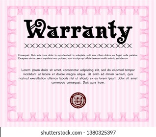 Pink Vintage Warranty Certificate template. Detailed. With great quality guilloche pattern. Superior design. 