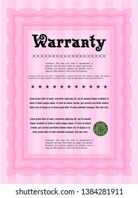 Pink Vintage Warranty Certificate template. Complex background. Customizable, Easy to edit and change colors. Money style design. 