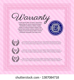 Pink Vintage Warranty Certificate template. With complex linear background. Good design. Customizable, Easy to edit and change colors. 