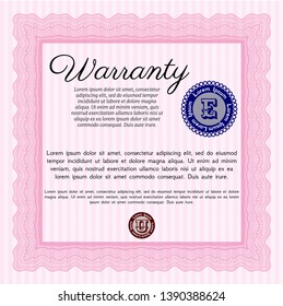 Pink Vintage Warranty Certificate template. Money Pattern. With guilloche pattern and background. Customizable, Easy to edit and change colors. 