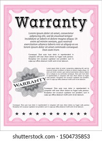 Pink Vintage Warranty Certificate template. With guilloche pattern and background. Detailed. Excellent design. 