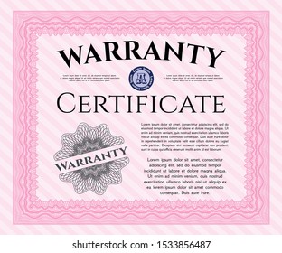 Pink Vintage Warranty Certificate template. Retro design. Easy to print. Customizable, Easy to edit and change colors. 