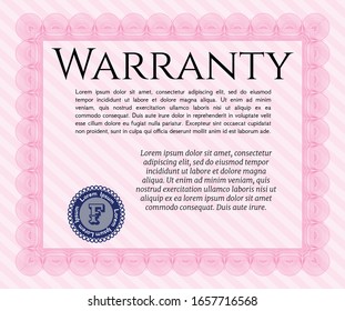 Pink Vintage Warranty Certificate template. Customizable, Easy to edit and change colors. With quality background. Money style design. 