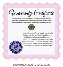 Pink Vintage Warranty Certificate template. Elegant design.  With linear background.  Customizable, Easy to edit and change colors. 