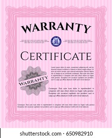 Pink Vintage Warranty Certificate template. Detailed. With complex background. Excellent design. 