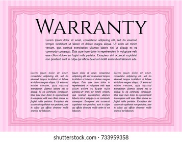 Pink Vintage Warranty Certificate template. Modern design. With background. Customizable, Easy to edit and change colors. 