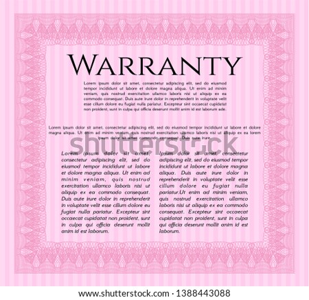 Pink Vintage Warranty Certificate template. With linear background. Customizable, Easy to edit and change colors. Elegant design. 