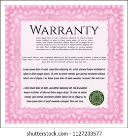 Pink Vintage Warranty template. Artistry design. Detailed. Easy to print. 