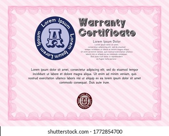Pink Vintage Warranty template. Beauty design.  With guilloche pattern.  Customizable, Easy to edit and change colors. 