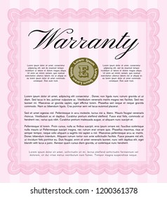 Pink Vintage Warranty template. With complex background. Excellent design. Vector illustration. 