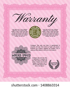Pink Vintage Warranty template. With complex linear background. Artistry design. Vector illustration. 