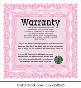 Pink Vintage Warranty template. Complex background. Customizable, Easy to edit and change colors. Beauty design. 