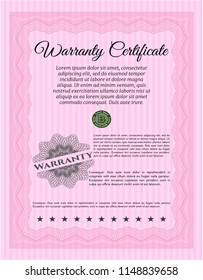 Pink Vintage Warranty template. Customizable, Easy to edit and change colors. With guilloche pattern and background. Superior design. 