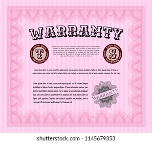 Pink Vintage Warranty template. Detailed. Complex background. Excellent design. 