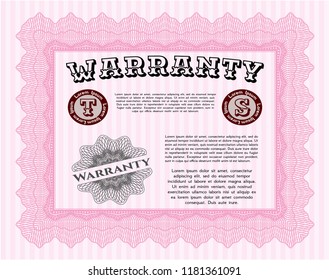 Pink Vintage Warranty template. Detailed. Easy to print. Cordial design. 