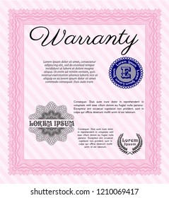 Pink Vintage Warranty template. Detailed. With background. Money style design. 