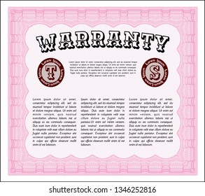 Pink Vintage Warranty template. Detailed. With linear background. Good design. 