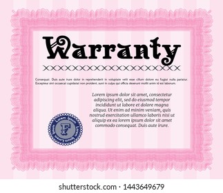Pink Vintage Warranty template. Detailed. With great quality guilloche pattern. Elegant design. 