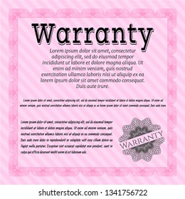 Pink Vintage Warranty template. Elegant design. With guilloche pattern and background. Vector illustration. 