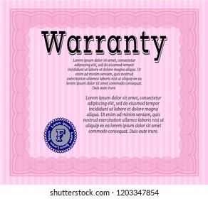 Pink Vintage Warranty template. Excellent design. Printer friendly. Detailed. 