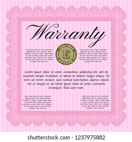 Pink Vintage Warranty template. Excellent design. With quality background. Vector illustration. 