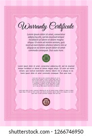 Pink Vintage Warranty template. Excellent design. With complex background. Customizable, Easy to edit and change colors. 