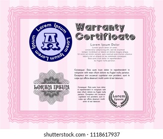 Pink Vintage Warranty template. Good design. Easy to print. Customizable, Easy to edit and change colors. 