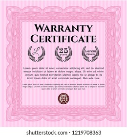 Pink Vintage Warranty template. Good design. Vector illustration. With complex background. 