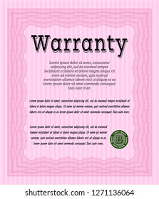 Pink Vintage Warranty template. Good design. With complex background. Detailed. 