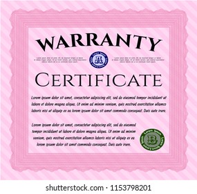 Pink Vintage Warranty template. With great quality guilloche pattern. Detailed. Perfect design. 