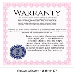 Pink Vintage Warranty template. With great quality guilloche pattern. Detailed. Perfect design. 