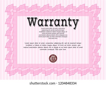 Pink Vintage Warranty template. With guilloche pattern. Detailed. Money Pattern design. 