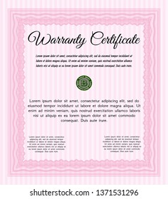 Pink Vintage Warranty template. With guilloche pattern and background. Detailed. Money design. 