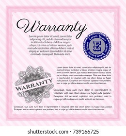 Pink Vintage Warranty template. With guilloche pattern and background. Vector illustration. Money Pattern design. 