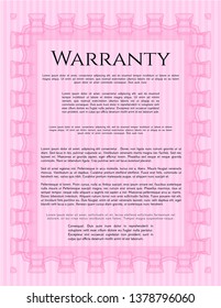 Pink Vintage Warranty template. With linear background. Artistry design. Customizable, Easy to edit and change colors. 