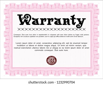 Pink Vintage Warranty template. Lovely design. Complex background. Detailed. 