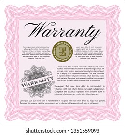 Pink Vintage Warranty template. Lovely design. Customizable, Easy to edit and change colors. With complex linear background. 