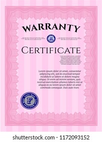 Pink Vintage Warranty template. Modern design. With background. Vector illustration. 
