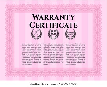 Pink Vintage Warranty template. Modern design. With complex background. Vector illustration. 