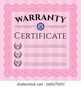 Pink Vintage Warranty template. Modern design. With complex background. Vector illustration. 