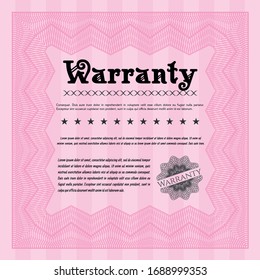 Pink Vintage Warranty template. Modern design. With great quality guilloche pattern. Vector illustration. 